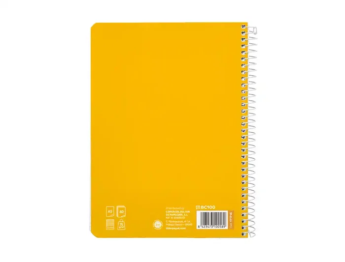 Liderpapel Cuaderno Espiral A5 Pautaguía Tapa Blanda 40 Hojas 75gr Cuadro Pautado 2.5mm Color Amarillo
