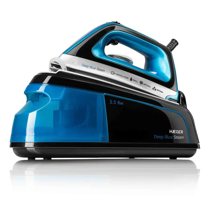 Haeger SG-22B.001A Estación de Plancha a Vapor con Suela Cerámica 2250W - 1.2L - Negro, Azul, Acero