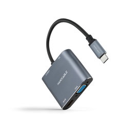 Nano Cable 10.16.4304 Conversor USB-C Macho a HDMI 4K Hembra, VGA Hembra, USB-C PD Hembra, USB Hembra, 15cm, Gris