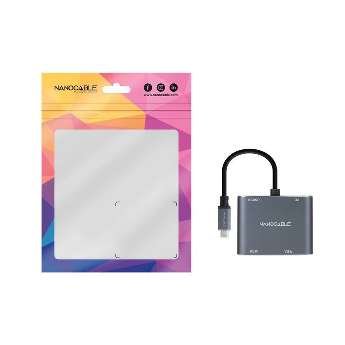 Nanocable Conversor USB-C a HDMI/VGA/USB 3.0/PD 15 cm, Gris