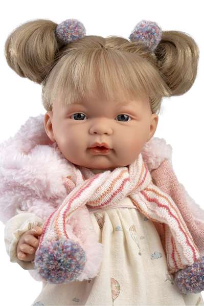 Llorens Muñeca Joelle Llorona de 38 cm con Cuerpo de Tela y Mecanismo de Sonido - Idioma Español (Pilas Incluidas)