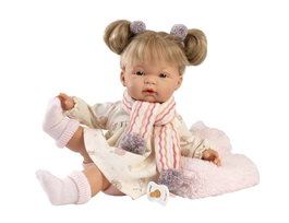 Llorens Muñeca Joelle Llorona de 38 cm con Cuerpo de Tela y Mecanismo de Sonido - Idioma Español (Pilas Incluidas)