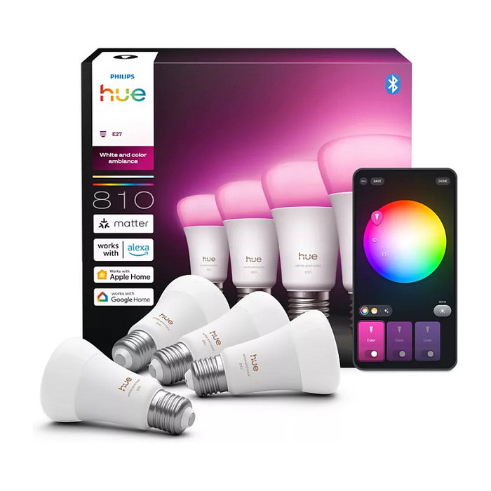 Philips Hue White and Color Ambiance Pack de 4 Bombillas LED E27 A60 6W