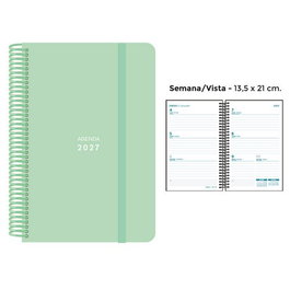 Senfort Agenda Anual 2027 Pastel Verde con Espiral y Goma