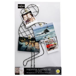 Home Deco Factory Portafotos Flamenco con Pinzas e Iluminación LED para Colgar o Apoyar Recuerdos Decoración