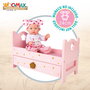 WOOMAX Cama de madera para muñecas con estampado de estrellitas rosa