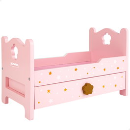 WOOMAX Cama de madera para muñecas con estampado de estrellitas rosa