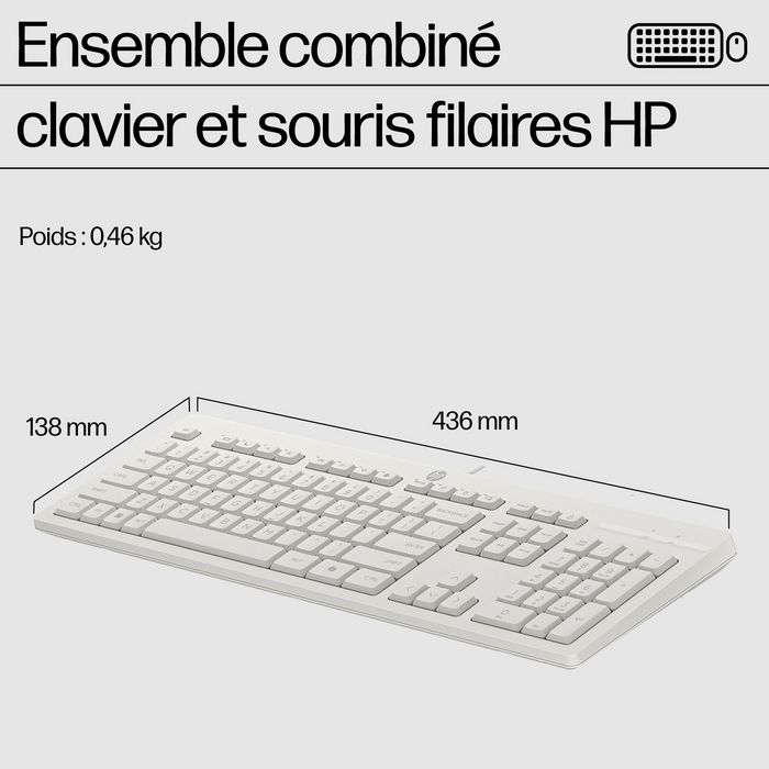 HP 225 Combo Teclado y Ratón Cableado para Productividad y Oficina