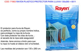Rayen Protector Plástico para Lluvia 260x135