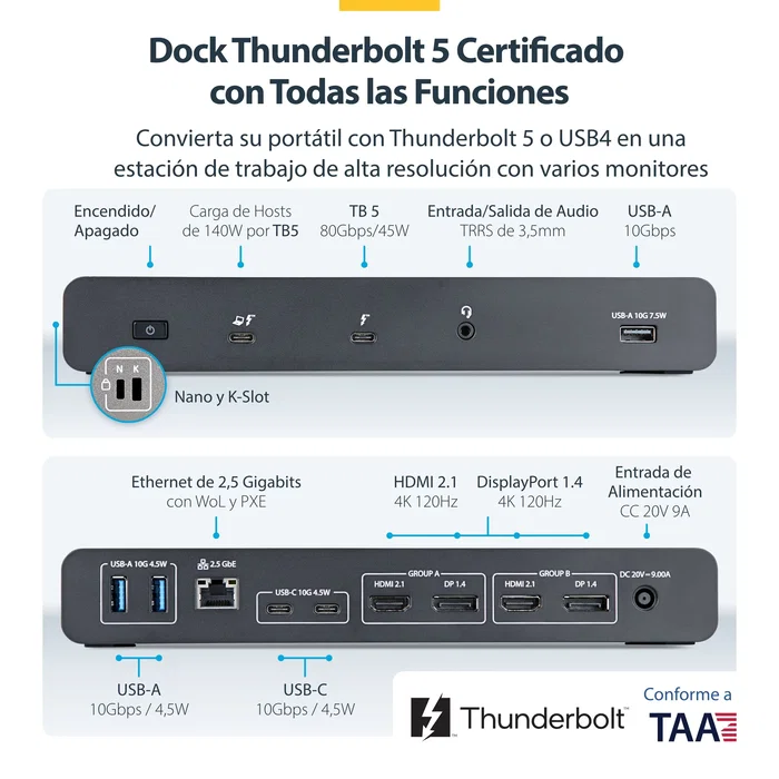 StarTech 206UE-TB5USB4DOCK Docking Station Thunderbolt 5 con 4 Pantallas y PD 140W StarTech 206UE-TB5USB4DOCK Docking Station Thunderbolt 5 con 4 Pantallas y PD 140W