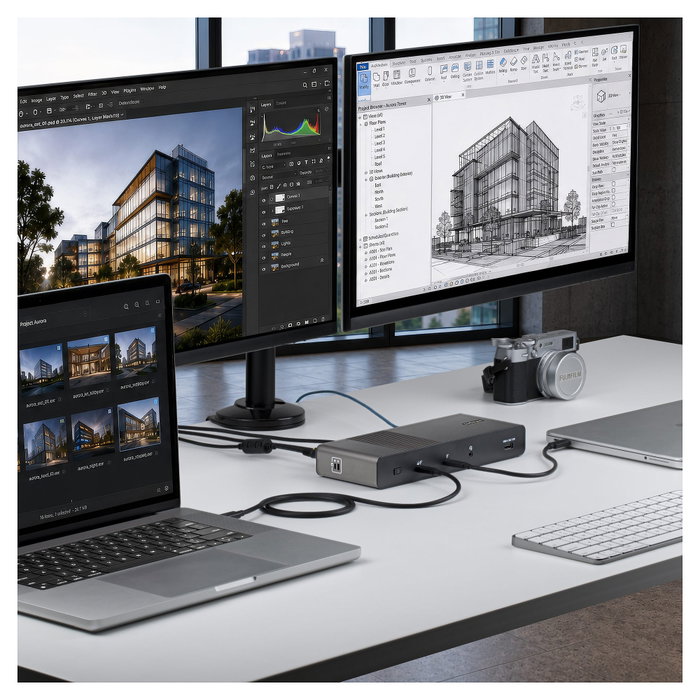 StarTech Thunderbolt 5 Universal Docking Station con 4 Monitores y 140W PD, Negro/Gris