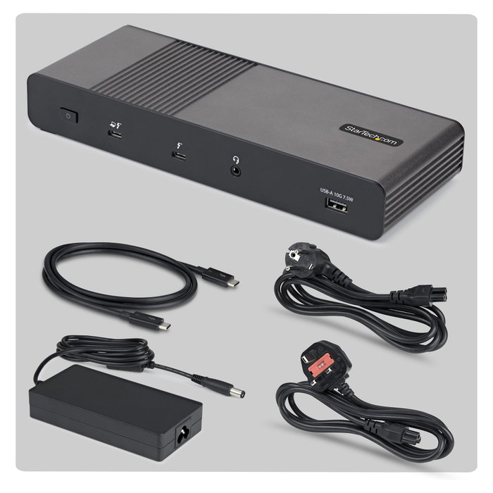 StarTech Thunderbolt 5 Universal Docking Station con 4 Monitores y 140W PD, Negro/Gris