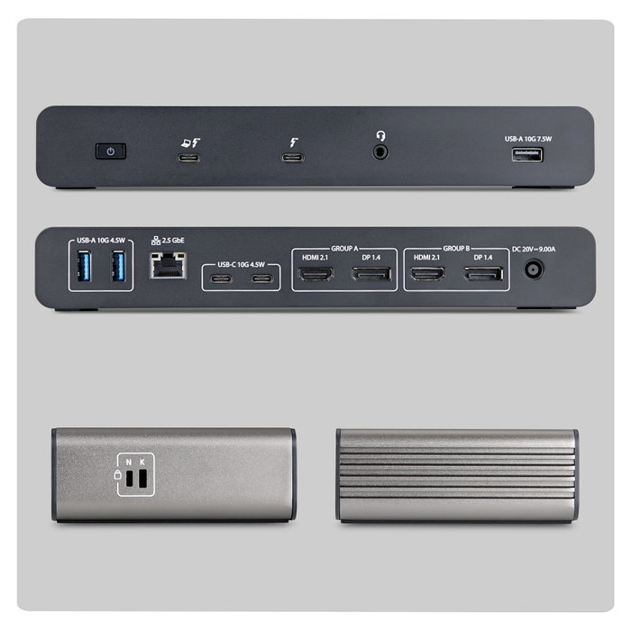 StarTech Thunderbolt 5 Universal Docking Station con 4 Monitores y 140W PD, Negro/Gris