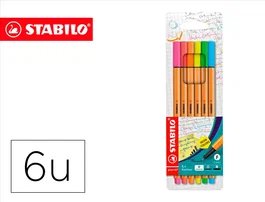 Stabilo Rotulador Punta de Fibra Point 88 Blister 6 Colores Surtidos Neón Trazo 0,4 mm