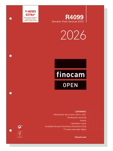 Finocam Recambio Anual Agenda de Anillas Open R4099 2026 (210x297mm) SVV Finocam Recambio Anual Agenda de Anillas Open R4099 2026 (210x297mm) SVV