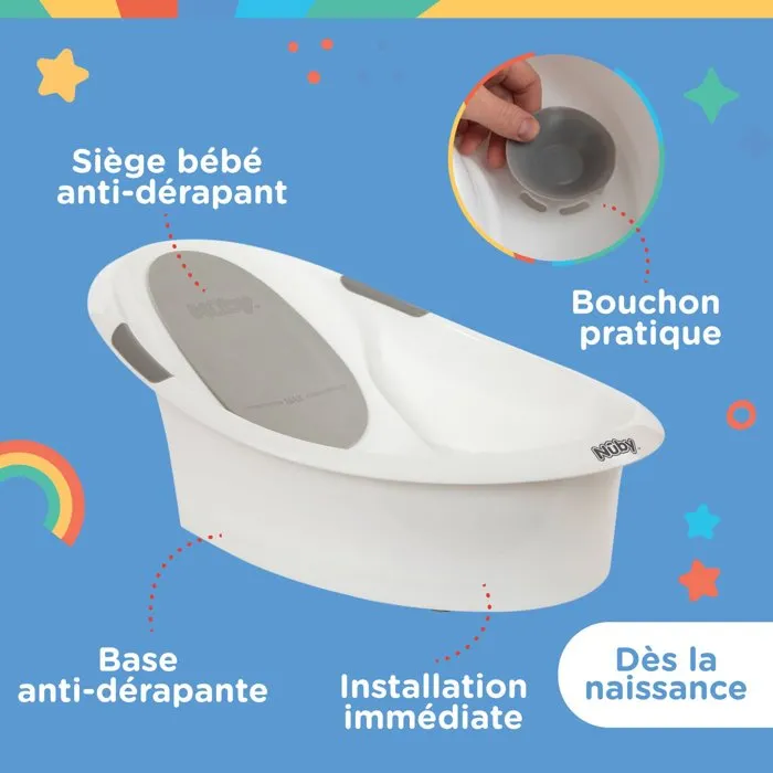 Nuby NUB0370797801464 Bañera para Bebé Desde el Nacimiento con Soporte Antideslizante Integrado y Reposacabezas Suave