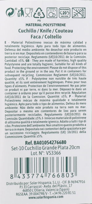 Algon Set 10 Cuchillo Grande Plata 20 cm (24 Unidades)