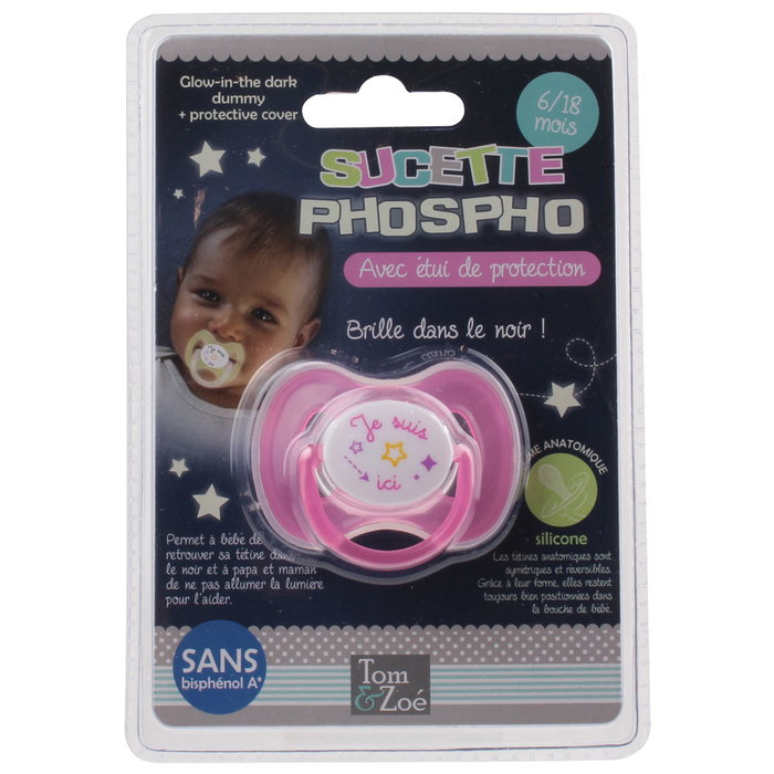 Tom et Zoe Chupete Fosforescente con Protector Higiénico Reversible de Silicona para Bebés de 6 a 18 Meses Libre de BPA