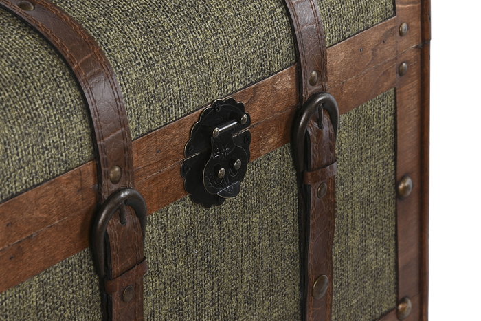 DKD Home Decor Baúl Alpino Verde Marron Lienzo Madera Set de 2 Unidades 32 x 30.5 x 41 cm