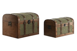 DKD Home Decor Baúl Alpino Verde Marron Lienzo Madera Set de 2 Unidades 32 x 30.5 x 41 cm