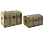 DKD Home Decor Set de 2 Baúles Alpino Verde y Marrón en Lienzo y Madera