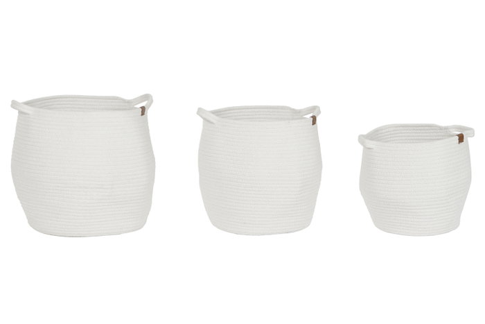 DKD Home Decor Set de 3 Cestos de Algodón con Asas Blanco DKD Home Decor Set de 3 Cestos de Algodón con Asas Blanco