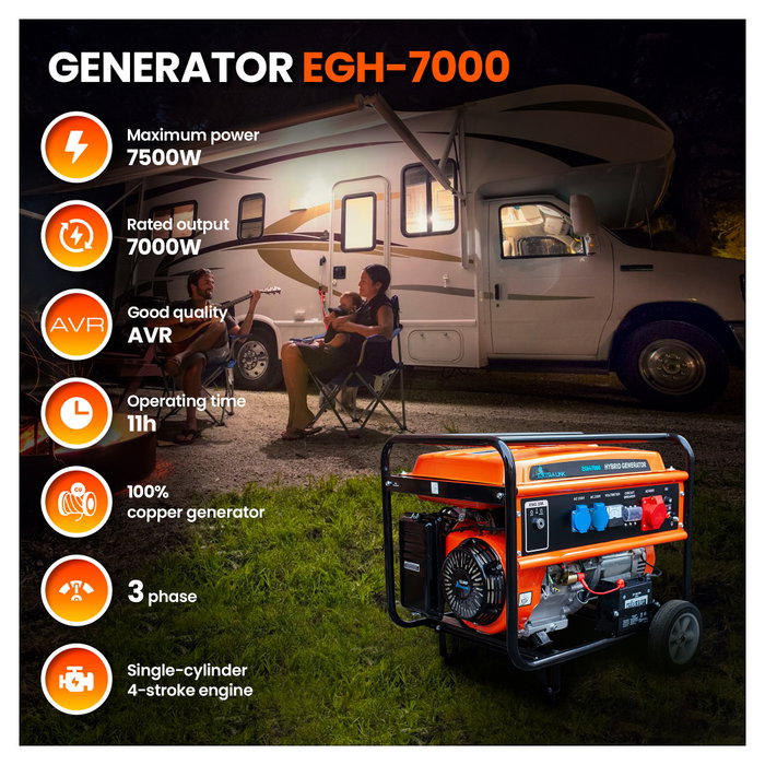 Extralink Generador de energía EGH-7000 7000 W 25 L Negro, Naranja