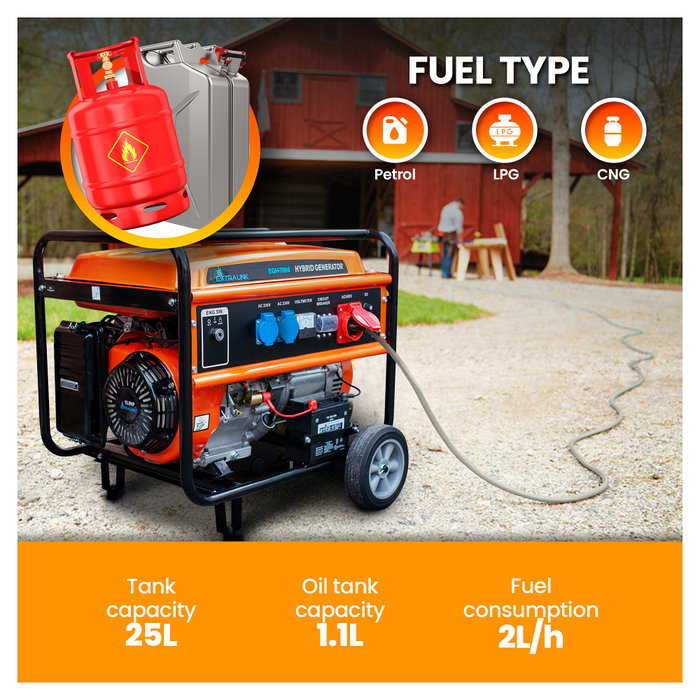 Extralink Generador de energía EGH-7000 7000 W 25 L Negro, Naranja