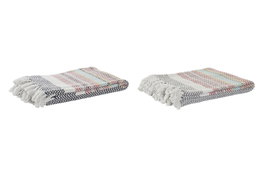 DKD Home Decor Plaid de Algodón Rayas Surtido de 2 unidades, Multicolor, 125x174 cm