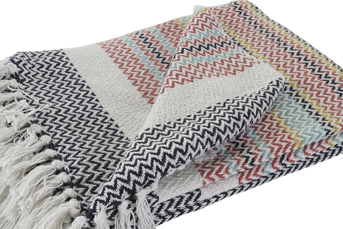 DKD Home Decor Plaid de Algodón Rayas Surtido de 2 unidades, Multicolor, 125x174 cm