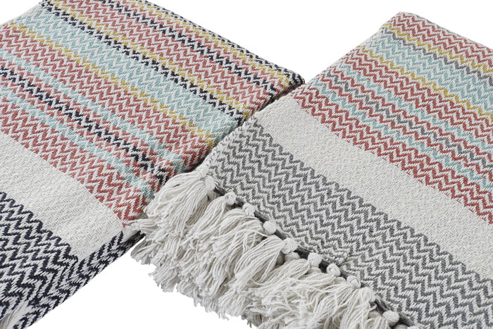 DKD Home Decor Plaid de Algodón Rayas Surtido de 2 unidades, Multicolor, 125x174 cm