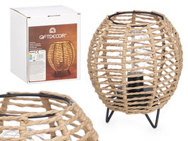 Giftdecor Lámpara Sobremesa Redonda Cuerda Metal Papel 15.5x18.5x15.5 cm Marrón (Set de 12)