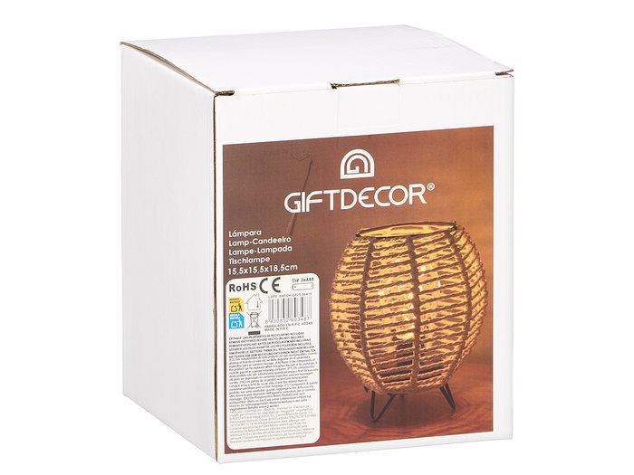 Giftdecor Lámpara Sobremesa Redonda Cuerda Metal Papel 15.5x18.5x15.5 cm Marrón (Set de 12)