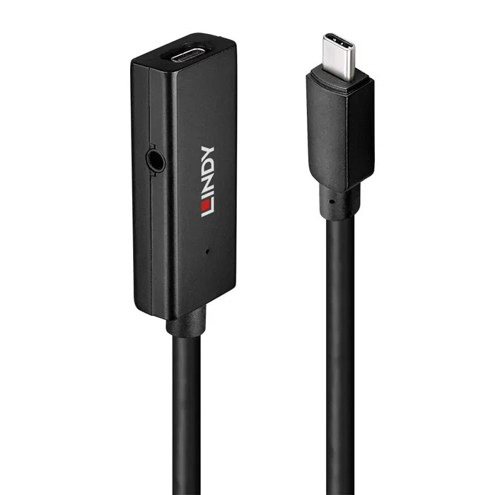 Lindy 43356 Hub USB 3.2 Gen 1 Type-C de 2 Puertos, Cable de 5 m, Velocidad 5000 Mbit/s, Negro