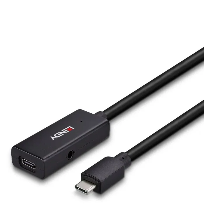 Lindy 43356 Hub USB 3.2 Gen 1 Type-C de 2 Puertos, Cable de 5 m, Velocidad 5000 Mbit/s, Negro