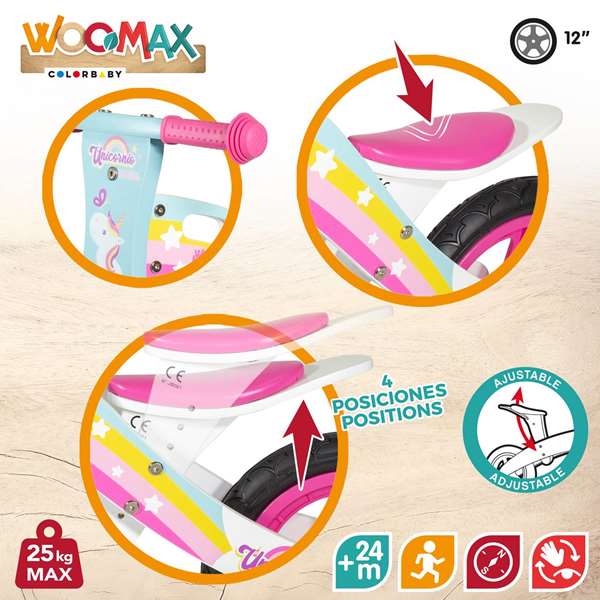 Moto Correpasillos de madera Unicornio Woomax 12" 85X37X53 cm