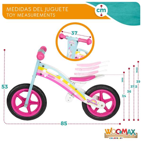 Moto Correpasillos de madera Unicornio Woomax 12" 85X37X53 cm