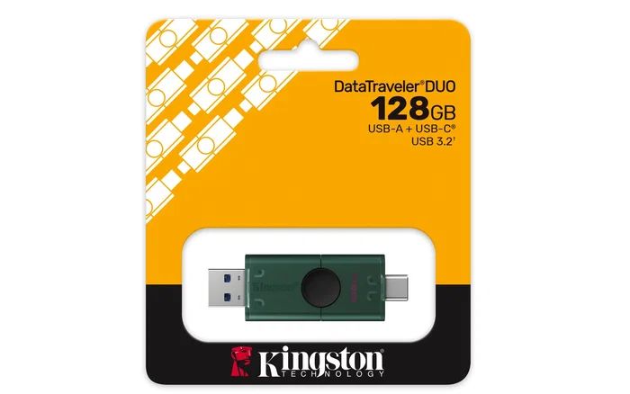 Kingston DataTraveler DuoG2 Pendrive 128GB USB-A y USB-C 3.2 Gen 1, Negro y Verde, Con Tapón Deslizante
