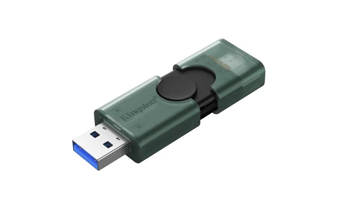 Kingston DataTraveler DuoG2 Pendrive 128GB USB-A y USB-C 3.2 Gen 1, Negro y Verde, Con Tapón Deslizante