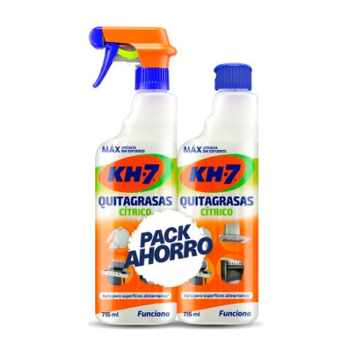 KH7 Quitagrasas Cítrico Pack Ahorro con Pulverizador y Recambio - Total 1430 ml para Cocina y Textiles KH7 Quitagrasas Cítrico Pack Ahorro con Pulverizador y Recambio - Total 1430 ml para Cocina y Textiles