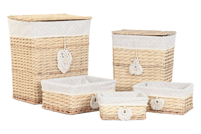 DKD Home Decor Cesta Ropa Boho Natural 35 x 55 x 47 cm Set 5 Piezas Mimbre Poliester