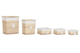 DKD Home Decor Set de 5 Cestas para la Ropa de Mimbre y Poliéster Natural