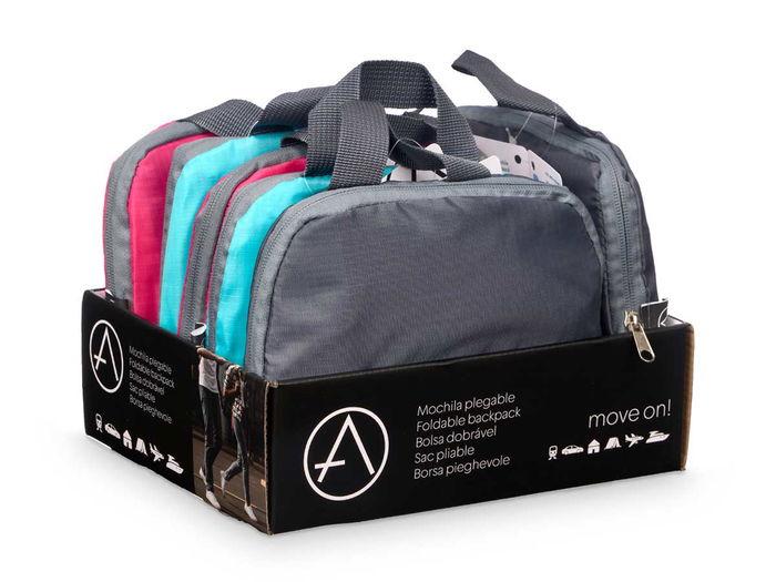 Arte Regal Mochila Plegable Ligera Azul, Gris, Rosa 20x5x22cm (Set de 12)