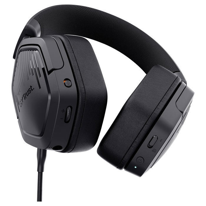 Trust GXT493 Carus Auriculares Gaming Inalámbricos y Alámbricos con Micrófono Boom, Bluetooth 2.4 GHz, USB-C, Batería 20h, Frecuencia 20-20000 Hz, Negro