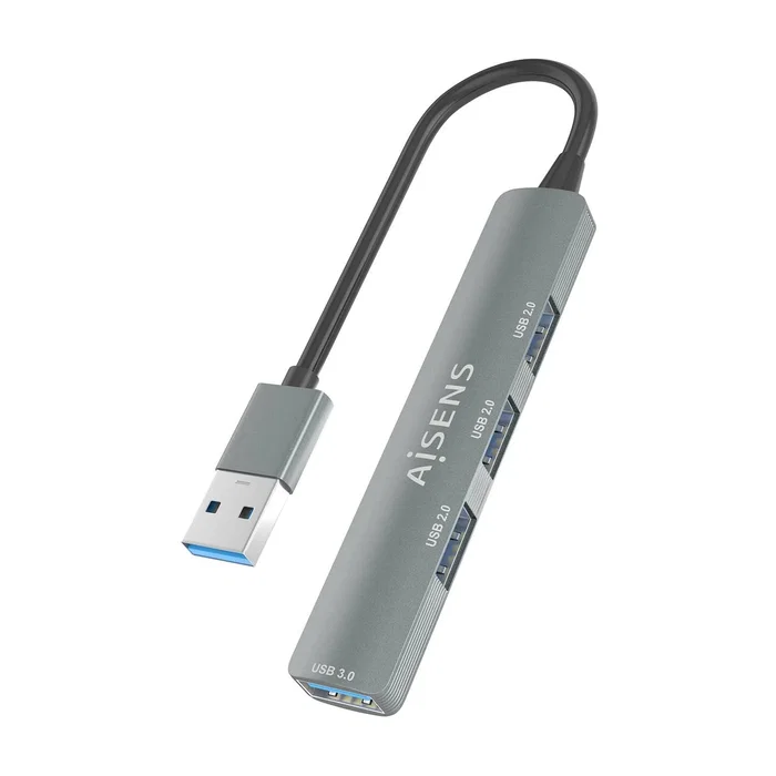 Aisens Hub USB 3.0 de Aluminio Gris con 4 Puertos