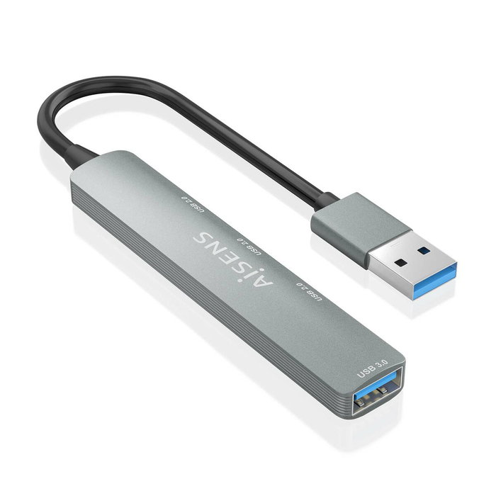 Aisens Hub USB 3.0 de Aluminio 4 Puertos Gris 10cm