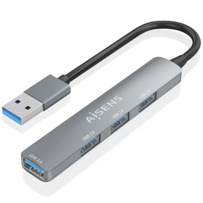 Aisens Hub USB 3.0 de Aluminio 4 Puertos Gris 10cm