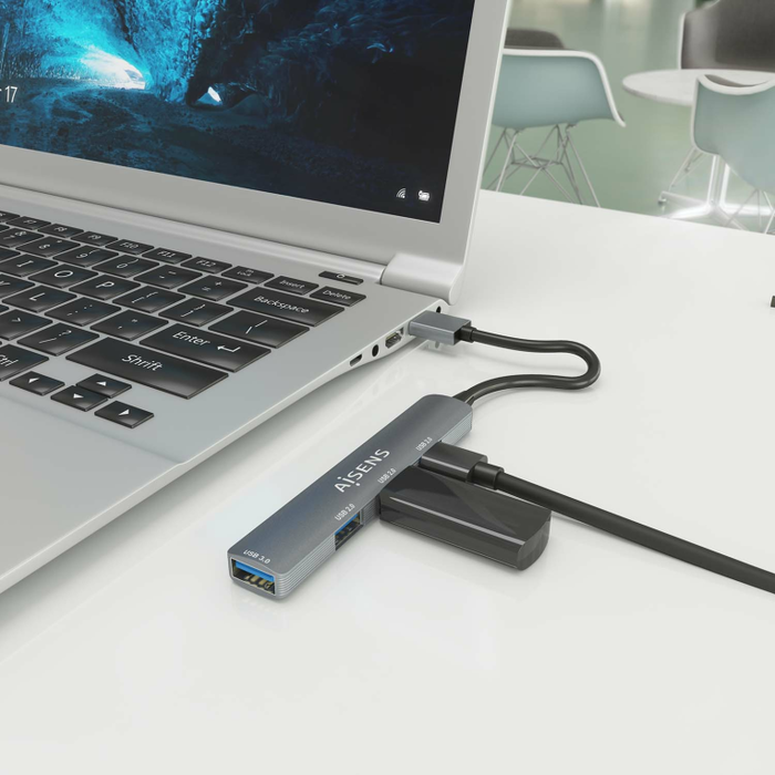 Aisens Hub USB 3.0 de Aluminio 4 Puertos Gris 10cm