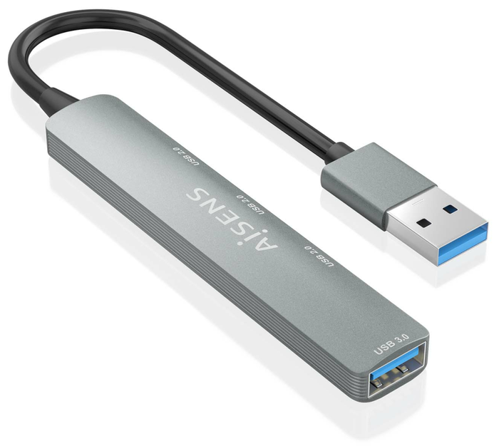 Aisens Hub USB 3.0 de Aluminio 4 Puertos Gris 10cm