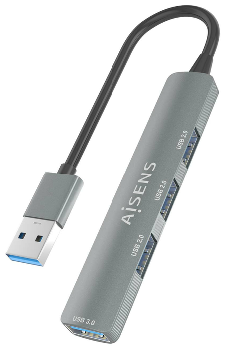 Aisens Hub USB 3.0 de Aluminio 4 Puertos Gris 10cm
